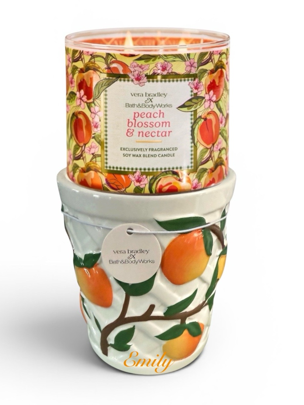 2 PC Vera Bradley X BBW Pedestal with 3-Wick Candle Limited Edition Set